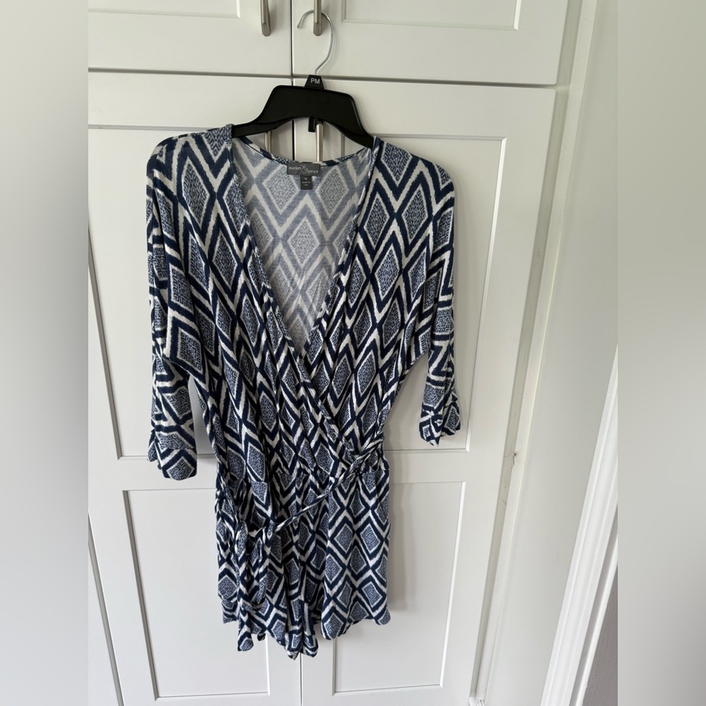 Geometric Patterned Wrap Shorts Romper - image 1